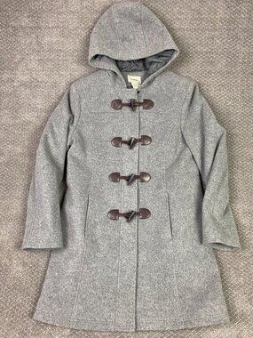 LL Bean Bellandi Italy Duffel Coat Women's 12 Gray Wool Duffle Toggle L.L. Hood